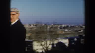 Israel (1960): Old Man With Beret And Black Glasses Made Of Pasta With Landscape