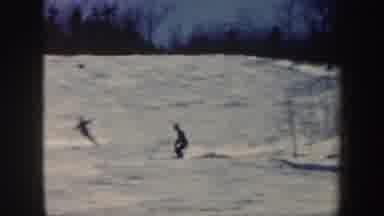 Vermont (1962): Two Adults And One Child Skiing On A Bright Sunny Day