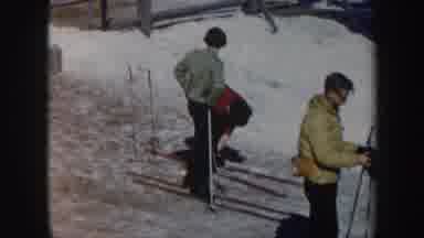 VERMONT-1962: Skiers Preparing To Go Down A Snowy Hill With Trees Surrounding
