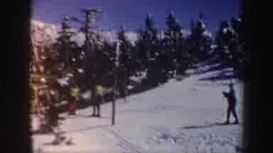 Vermont (1962): People On Skis And Ski Lift Car Moving On Cable On Sunny Day