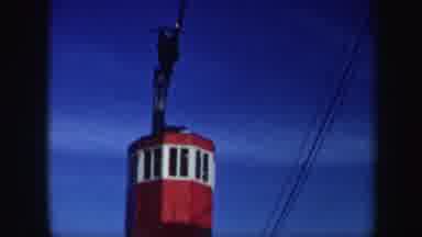 Vermont (1962): Red Ski Lift Going Up Mountain With Blue Sky In The Background