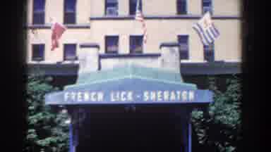 French Lick Indiana (1958): View Of Blue And Yellow Sheraton Hotel Awning Sign And