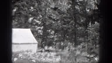 Chelan Washington (1939): View Of Men Sawing Wood Beside A Tent In The Forest
