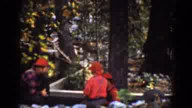 Chelan Washington (1939): Lumberjack Men Pause For Rest And Talk During Work