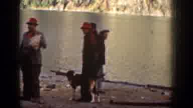 Chelan Washington (1939): Some Workers Gathered On The Side Banks With Dog
