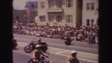 California (1952): Policemen Riding Motorcycles In Parade On A Bright Sunny Day