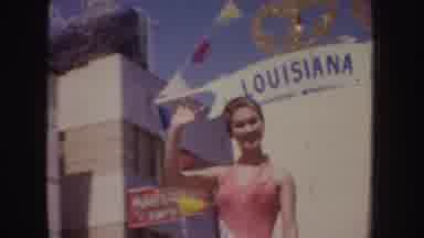 California (1952): Women Wearing Pink And Blue Swimwear Wave From White Parade