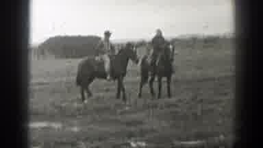 Montana (1939): Happy Couple Walking On Beautiful Brown Horses On Beautiful Farm