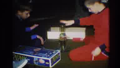 Toledo Ohio (1968): Two Boys In Red And Blue Pajamas Playing A Board Game Having