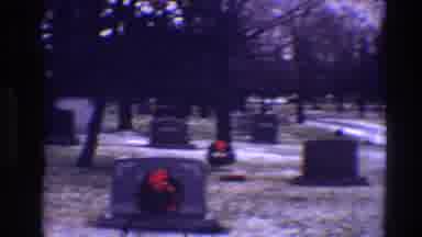 Toledo Ohio (1968): View Of Tombstones With Christmas Wreaths And Icy Road On A