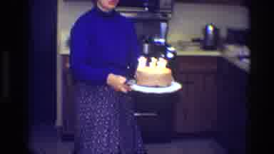 Toledo Ohio (1968): Woman In Blue Top And Skirt Holds Birthday Cake With Lit