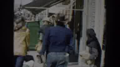 Texas (1951): Town Clear Traffic Hat Men Walking Towards Old Lady With Yellow