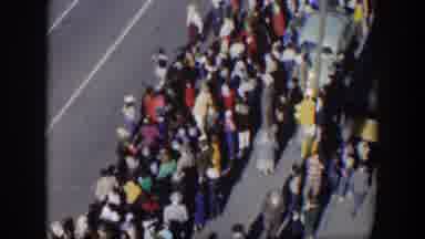 Texas (1951): Aerial View Of Crowd Waiting In Line On City Street Around Parked