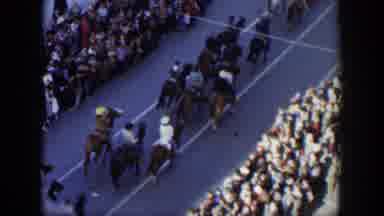 Texas (1951): Parade Horse People Walking Knights Audience Hat Road Agglomeration