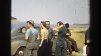California (1937): Groups Of Men And Women Gathered On The Hill With Their Cars By