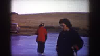 North Dakota (1953): People Ice Skating On Frozen Pond Dog On Ice Car Parked