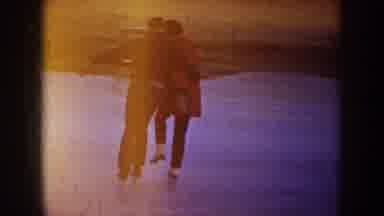 North Dakota (1953): Two People Ice Skating On Frozen Pond Dog On Ice With Them