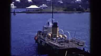 New York (1948): Steamboat Sailing On Water Towards Land On A Sunny Day Expels