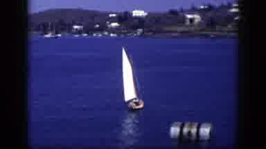 New York (1948): Yacht Or Sailboat Floating With Reflection Along A Quiet Coastal