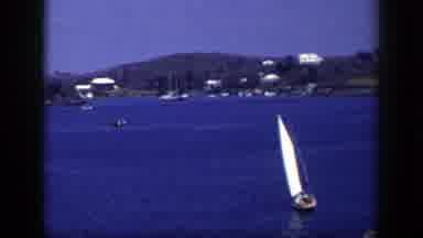 New York (1948): View Of White Sailboat At The Blue Lake And Sky On A Bright Sunny