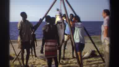 Nigeria (1969): People Make Sure The Big Fish Is Tightly Hooked On A Pulley
