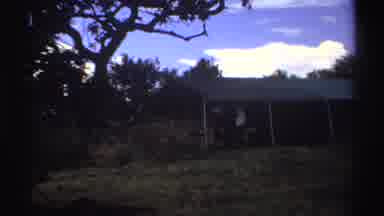 Nigeria-1969: Man in White Shirt Walks Toward Green Shed on Clear Day