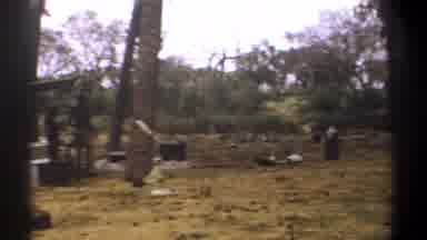 Kenya (1969): People Standing Underneath A Tattered Canopy And Sitting In A Field