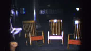 BALTIMORE MARYLAND-1960: View Of Three Empty Red And Brown Wooden Chairs Sitting