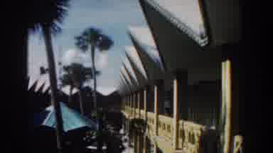 Nassau Bahamas (1961): View Of White Building Palm Trees And Green Patio Umbrella