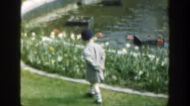 Cincinnatti Ohio (1949): Children Very Elegant Watches A Lake With Some Rocks And