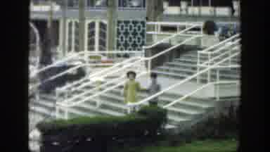 Cincinnatti Ohio (1949): The Girl And Boy Walk Down The Stairs Carefully Together