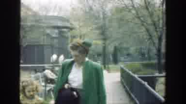 Cincinnatti Ohio (1949): Older Woman And Young Child Walking By Primate Zoo