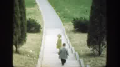 Cincinnatti Ohio (1949): Young Boy Hurriedly Climbs Down Concrete Stairs And