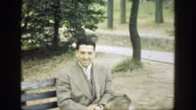 Cincinnatti Ohio (1949): Happy Smiling Man On A Bench In A Park With His Young Son
