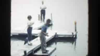 Wisconsin (1964): Family Of Three Boy Girl With Father Fishing At Docks On A Lake