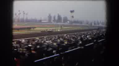 California (1958): Full Crowd Watches Horses Running Horse Race At The Tracks