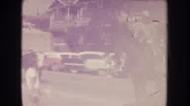 South Dakota (1954): Covered Wagons Steer Horses Houses People Watching Parade Old