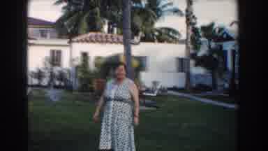Miami Florida (1960): Mature White Woman Dress Gardens Flowers Sunny Palm Tree