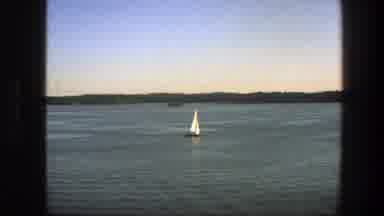 Sweden (1975): View Of White Sailboat On Calm Blue Water On A Sunny Day