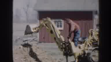 Nebraska (1958): Men Seen Digging A Trench With A Backhoe Outside Outdoors In The