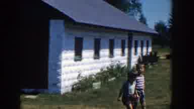 Michigan (1958): Three Kids Running Walking And Talking In The Yard Beside The