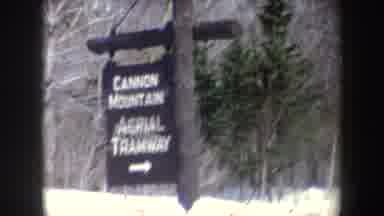 New York-1962: Cannon Mountain Aerial Tramway Sign in Snowy Forest
