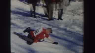 New York (1962): Boy Wearing Red Sweater Falls Down On Ski Slope On A Bright Sunny