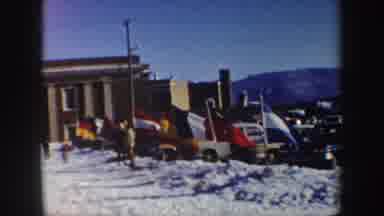 New York (1962): Multiple Country Flags Flying Outside Building Group Of Skiers