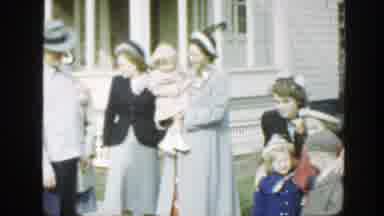 Massachusetts (1949): Dressed Up Family In Front Of A Home And Children Wave To