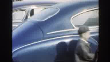 Massachusetts (1949): Children And Women In Social Clothes Next To Blue Cars