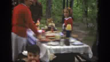 Massachusetts (1949): Family Gathering Around A Picnic Table In The Woods For A
