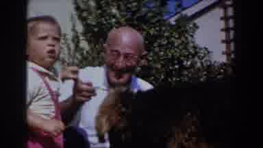 Glendale California (1962): Toddler With Grandpa And Dog Walking Around In