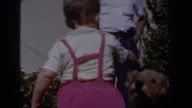 Glendale California (1962): A Little Baby Walking On The Grass And Feeding His Dog