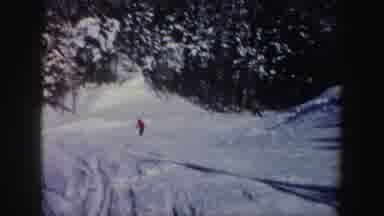 New Hampshire (1962): Two People Skiing Down Slope On Sunny Day Trees In Distance